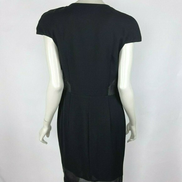 L'Agence Mesh Cutout Zip-Front Dress Cap Sleeve Crew Neck Midi Black Women 8 - Picture 3 of 16